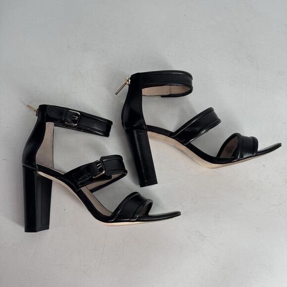 Louise Et Cie Leather Sandals Heels Black Sz 9.5 Peep Toe - Picture 5 of 8